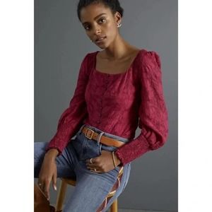 Anthropologie Red Textured Blouse